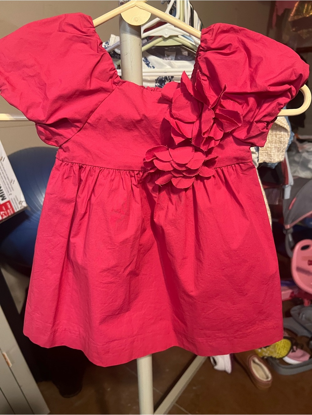 Zara Bright Pink Puff Sleeve Dress with Floral Appliqué